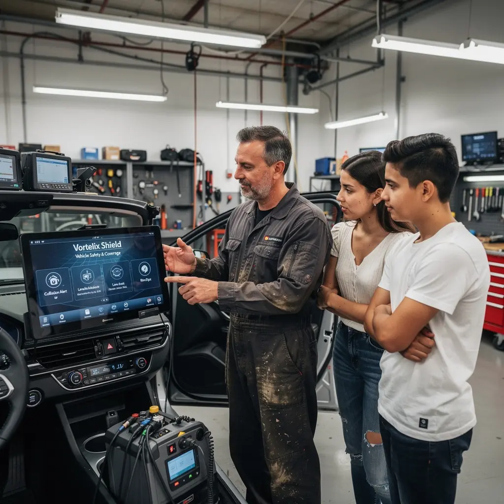 Kierowca rozmawia z agentem ubezpieczeniowym na temat planów ubezpieczeniowych